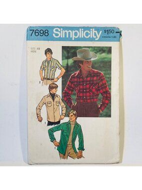 1970s Simplicity 7698 Mens Western Shirt Vintage Sewing Pattern Size 48 FF